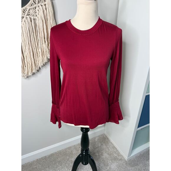 Kobi Halperin Maroon Berry Red Bell Sleeve Long-Sleeved Alix Top Blouse Shirt XS - Picture 2 of 8